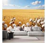 NYSMGS Papier Peint Panoramique Champ De Blé 250x175 Déco Maison | Fresque murale photo effet 3D, décoration murale Intissé moderne Paysage Rural Ciel Nuage adapté salon, chambre, bureau d-386