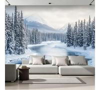 NYSMGS Papier Peint Panoramique Forêt De Pins Enneigée Papier Peint Intissé Montagnes Enneigées 3D Décoration Mural, Poster Geant Photo Fresque Mural 400x280cm Pour Salon Chambre TV Fond 4X40
