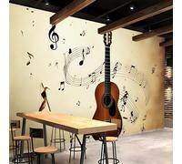 NYSMGS Papier Peint Panoramique Guitare Rétro Papier Peint Intissé Fresque Murale 3D Musique Notes De Musique Pour Salon Chambre Bureau Décoration Murale Poster Intérieure, Wallpaper 350x256cm 2H774