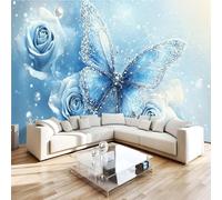 NYSMGS Papier Peint Panoramique Papillon Papier Peint Intissé Peinture Murale 3D Bleu Abstrait Art Grand Format Décoration Murale Poster 500x280 cm Pour Salon Chambre Bureau Cuisine 4C111