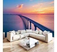 NYSMGS Papier Peint Panoramique Pont Transocéanique Papier Peint Intissé Fresque Murale 3D Coucher De Soleil Wallpaper 400x280cm Pour Salon Chambre Bureau Décoration Murale Poster Intérieure 3H628