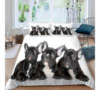 NYSMGS Parure De Lit 220x240 Enfant Bulldog Français Housse De Couette Microfibre 2 Personnes avec Fermeture Éclair Chien Animal Hypoallergique Ensemble de Literie 3 pièces+ 2 Taies D'oreillers
