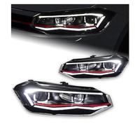 NYSQOFMB Covers Phares Lampe Frontale De Style Voiture Pour VW Pour Polo Phare LED Lentille Oeil D'ange 2017-2021 Phares Signal DRL Accessoires Automobiles Couverture phare avant(Gti Red All LED)