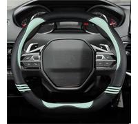 NYSQOFMB Housse Volants Voiture pour Peugeot 208 E208 2020-2022 Housse Volant Voiture Fibre Carbone + Cuir PU Accessoires Voiture Antidérapants À La Mode Couvre de Volant(Vert)