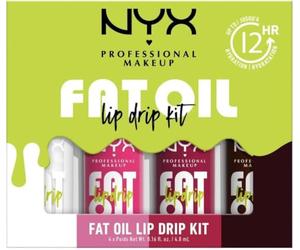 NYX Professional Makeup Coffret 4 Huiles Lèvres Teintées Hydratantes | 12h hydratation, Huiles mûres framboises squalane, Fini haute brillance non collant, Formule vegan, Applicateur extra-large