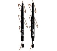 NYX Professional Makeup Crayon à Sourcils Fill & Fluff, Formule à la Pommade Crémeuse, Pointe Précise, Embout Brosse pour Estomper, Taupe (Lot de 2)