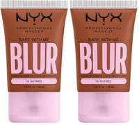 NYX Professional Makeup Fond de Teint Effet Flouté Bare With Me Blur, Couvrance Moyenne, Fini Mat Naturel, Niacinamide, Matcha & Glycérine, Hydratation Jusqu'A 12H, Teinte : Nutmeg (18) (Lot de 2)