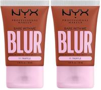 NYX Professional Makeup Fond de Teint Effet Flouté Bare With Me Blur, Couvrance Moyenne, Fini Mat Naturel, Niacinamide, Matcha & Glycérine, Hydratation Jusqu'A 12H, Teinte : Truffle (17) (Lot de 2)