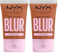 NYX Professional Makeup Fond de Teint Effet Flouté Bare With Me Blur, Couvrance Moyenne, Fini Mat Naturel, Niacinamide, Matcha & Glycérine, Hydratation Jusqu'A 12H, Teinte : Warm Honey (15) (Lot de 2)