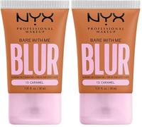 NYX Professional Makeup Fond de Teint Effet Flouté Bare With Me Blur, Couvrance Moyenne, Fini Mat Naturel, Niacinamide, Matcha & Glycérine, Hydratation Jusqu'A 12H, Teinte : Caramel (13) (Lot de 2)