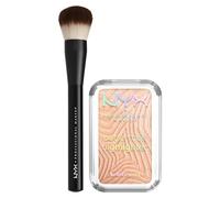NYX Professional Makeup Illuminante Buttermelt Highlighter 10 Glaze it Butta en poudre dégradée avec finition nacrée + pinceau pour visage Pro Brush Buffing multi-usage professionnel - Lot de 2