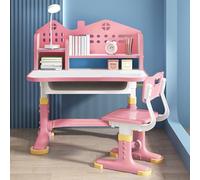 NYXIFYLO Bureau Enfant Fille avec Chaise, Table d'Étude avec Rangement, Hauteur Ajustable, Château Rose, avec Étagère de Tiroir