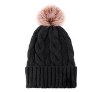 NyxSeat 1 bonnet en tricot à pelote de fourrure - Pour femme - Bonnet d'hiver - Bonnet dôme coupe-vent en laine - Bonnet chaud épais pour femme - Pour sports de plein air - Noir, Noir , taille unique