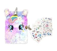 NyxSeat 1 Carnet De Dessin Animé Avec Serrure, 6 Autocollants, Journal Arc-En-Ciel à Paillettes, Oreilles En Peluche, Journal Secret Pour Enfants, Adapté Pour Les Filles Dessinant, écrivant (Violet)
