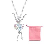 NyxSeat 1 collier de style danseuse, 1 sac de rangement pour bijoux, collier pour enfants, pendentif en cristal de fée, cadeau d'anniversaire pour fille, Métal