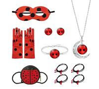 NyxSeat 1 costume de coccinelle, vêtements créatifs personnalisés pour enfants, jouets, accessoires, masques, gants, bijoux, sacs, cordes à cheveux, convient pour les fêtes à thème (rouge et noir)