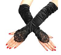 NyxSeat 1 pièce - Gants longs en satin - Motif floral - Style gothique - Rétro - Convient pour les spectacles sur scène, jeux de rôle (noir), Noir , taille unique