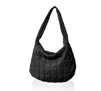 NyxSeat 1 sac de transport matelassé pour femme, motif à carreaux, sac à bandoulière moelleux de grande capacité, léger et décontracté, pour l'école, le travail et le shopping (noir), Noir