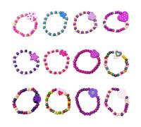 NyxSeat 12 bracelets pour enfants filles bracelets en bois, bijoux pour enfants, bracelets en perles pour filles, ensemble de bijoux pour enfants, cadeaux de fête pour enfants (multicolore, tous
