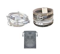 NyxSeat 2 bracelets en argent pour femme, 1 sac de rangement gris foncé, bracelet de perles, bracelet empilable, bracelet superposé, bracelet bohème, bracelet magnétique, bijoux tendance, bracelet en