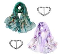NyxSeat 2 Foulards En Mousseline De Soie Pour Femmes Avec 2 Boucles D'écharpe En Soie, écharpe Chaude D'hiver, écharpe Légère En Soie Imitation Florale, Adaptée à Un Usage Quotidien, Aux Voyages