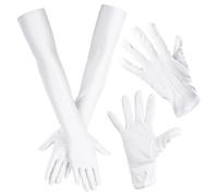 NyxSeat 2 paires de gants blancs, 1 paire de gants courts à bouton-pression pour homme et femme et 1 paire de gants de danse longs pour femme, gants extensibles blancs, Blanc., 24.5cm,52cm