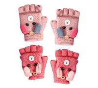NyxSeat 2 paires de gants demi-doigts pour enfants, gants d'hiver chauds, gants en tricot chauds coupe-vent, gants mignons pour chiots, gants garçons et filles, convient pour 6 à 13 ans, Rouge