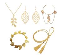 NyxSeat Ensemble de 5 accessoires de déesse grecque comprenant bandeau, boucles d'oreilles, ceinture à pompons, bracelets, colliers pour femme., Doré, taille unique