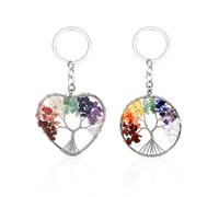 NyxSeat Lot de 2 accessoires porte-clés: Arbre de vie en cristal et acier inoxydable, pendentif de gravier, arbre à argent, multicolore