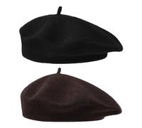 NyxSeat Lot de 2 bérets basques pour femme - Couleur unie - Pour l'hiver - Pour femme - Tendance - Convient pour les réunions, les fêtes, le quotidien (56 à 58 cm), Noir et marron., taille unique