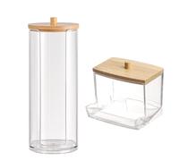 NyxSeat Lot de 2 boîtes à cotons-tiges multifonctionnelles pour cotons-tiges et tampons - Boîte de rangement en bambou pour cosmétiques avec couvercle - Convient pour la maison et les voyages