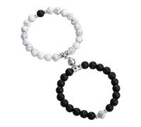 NyxSeat Lot de 2 Bracelets Magnétiques Assortis pour Elle et Lui - Ronds, Perles Faits à la Main, Élastiques pour Couple - Avec Pochette en Velours