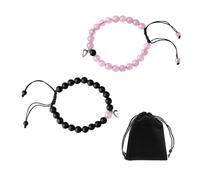 NyxSeat - Lot de 2 bracelets magnétiques d'amour et d'amitié, bracelets de perles faits à la main, adaptés aux couples et aux amis. (rose et noir)