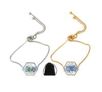 NyxSeat Lot de 2 bracelets myosotis - Bracelets en forme de fleurs sauvages - Bracelets en or gaufrés en résine - Bijoux floraux faits à la main - Cadeaux de disparition et d'adieu - Parfait pour les