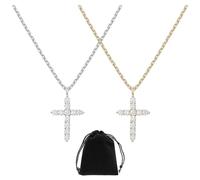 NyxSeat Lot de 2 colliers en forme de croix en diamant avec 1 sac de rangement - Pour femme - Accessoire de port - Convient pour les anniversaires et les fêtes (or, argent), Cuivre