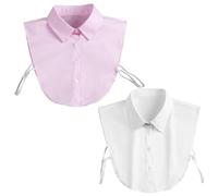 NyxSeat Lot de 2 cols amovibles pour femme - Demi-col de chemise - Faux col de chemise - Col tendance - Amovible - Disponible en blanc et rose, blanc, rose, taille unique