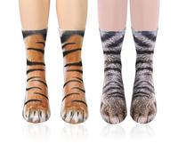 NyxSeat Lot de 2 Paires de Chaussettes à Motif 3D de Pattes d'Animaux - Chaussettes Unisexes pour la Maison, Jaune, Taille 20