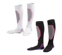 NyxSeat Lot de 2 paires de chaussettes thermiques longues pour femme pour ski et cyclisme - en peluche, rose, blanc, violet, noir, Rose et blanc, violet et noir, 26