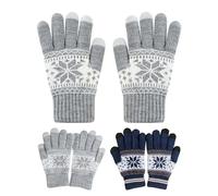 NyxSeat Lot de 2 paires de gants avec imprimé flocon de neige, gants d'hiver pour homme et femme, gants doublés chauds, gants tricotés, adaptés pour les vêtements d'hiver, le ski et le cyclisme, Noir
