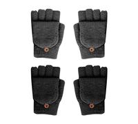 NyxSeat Lot de 2 Paires de Mitaines Pliantes Convertibles - Gants Tricotés Épais d'Hiver Chauds et Coupe-Vent (Noir + Gris)