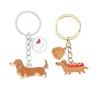 NyxSeat Lot de 2 porte-clés chiot, Golden Retriever, porte-clés teckel, porte-clés en métal, porte-clés animal, teckel, pendentif chiot, or, taille unique