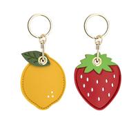 NyxSeat Lot de 2 porte-clés en cuir Citron Fraise Fruit Porte-clés en Cuir Métal Mini Porte-clés Mignon Accessoire Créatif Personnalisé Housse de Protection pour Clé, Jaune et rouge.