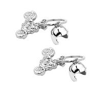 NyxSeat Lot de 2 porte-clés moto en métal argenté avec casque pour sacs à dos, clés et accessoires de téléphone portable, argenté, 4.5*2.2*0.6cm