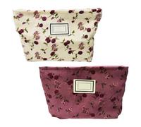 NyxSeat Lot de 2 trousses cosmétiques en velours côtelé pour femmes, trousse de toilette pour femme, trousse de rangement cosmétique, sac à main en toile, trousse de maquillage portable, Blanc/rose,