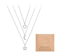 NyxSeat Lot de 3 colliers pour femme - Pendentif soleil, lune et étoile - Personnalisables - Collier d'amitié - Cadeau parfait pour les amis, la famille, Acier inoxydable