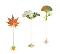 NyxSeat - Lot de 3 marque-pages en métal personnalisables - Style rétro classique - Feuilles de lotus, d'érable et de ginkgo pour les amateurs de livres