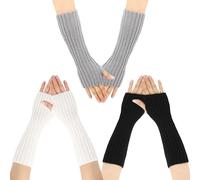 NyxSeat Lot de 3 paires de gants chauds à la mode pour femme, manches tricotées chaudes, manchettes sans doigts, manchettes longues, noirs, blancs, gris clair pour hommes et femmes, Plusieurs