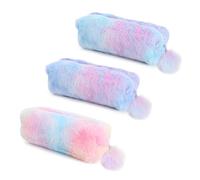 NyxSeat Lot de 3 trousses à crayons en peluche avec dégradé de couleur, trousse créative, trousse arc-en-ciel, trousse douce et moelleuse, papier à lettre pour enfants, sacs de rangement faciles,