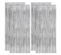 NyxSeat Lot de 4 pompons de rideau en feuille métallique, rideaux de pluie, rideaux de fenêtre, adaptés pour les fêtes, mariages, remises de diplômes, Noël et anniversaires (argent, 2 m)