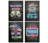 NyxSeat Lot de 4 posters de jeu, décoration de salle de jeu, panneau néon, décoration sur le thème de jeu, à suspendre, cadeau cool pour les joueurs et les adolescents, 20 x 30 cm